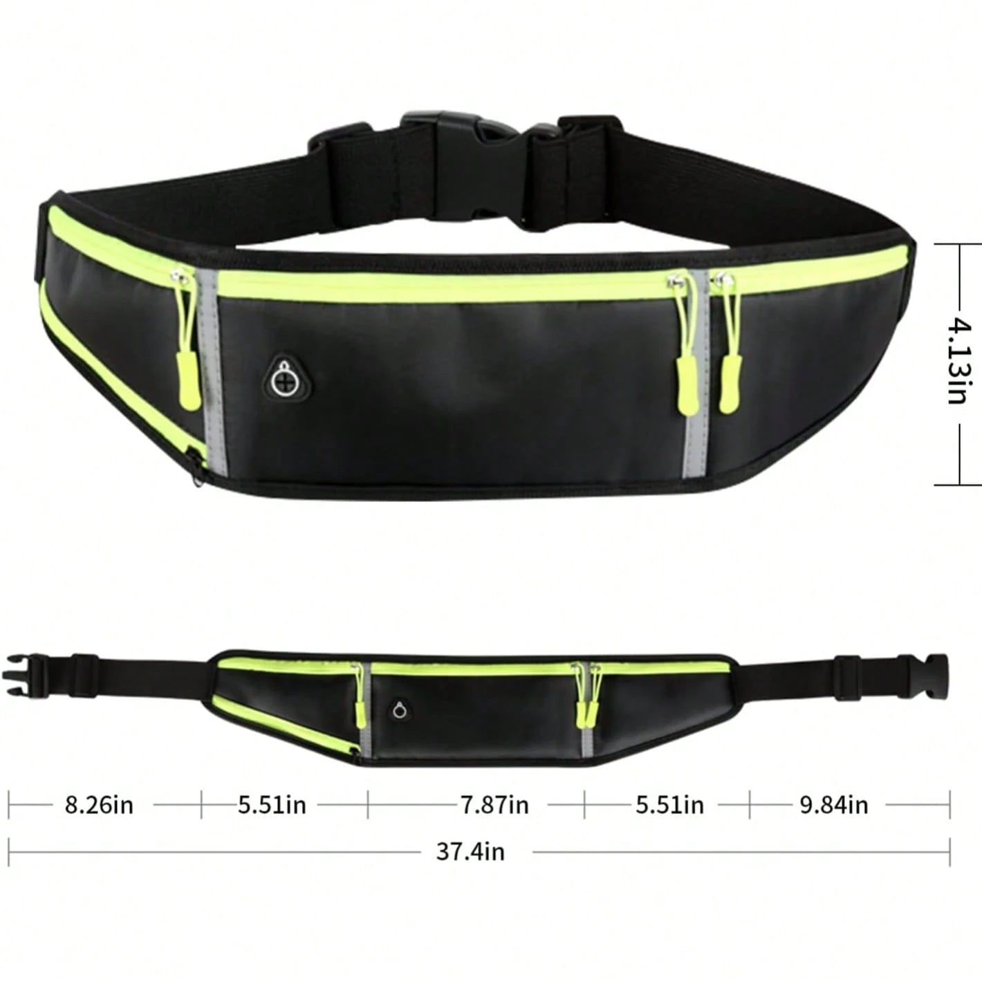 Outdoor Sports Waist Pack/ Cycling Waist Pack- Men's & Women's Running Belt- Black, Reflective, Water-Resistant, 3 Pockets- Suitable For Running, Fitness, Hiking, And Cycling