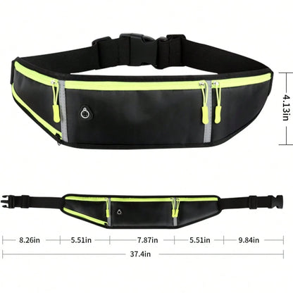 Outdoor Sports Waist Pack/ Cycling Waist Pack- Men's & Women's Running Belt- Black, Reflective, Water-Resistant, 3 Pockets- Suitable For Running, Fitness, Hiking, And Cycling
