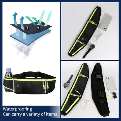 Outdoor Sports Waist Pack/ Cycling Waist Pack- Men's & Women's Running Belt- Black, Reflective, Water-Resistant, 3 Pockets- Suitable For Running, Fitness, Hiking, And Cycling