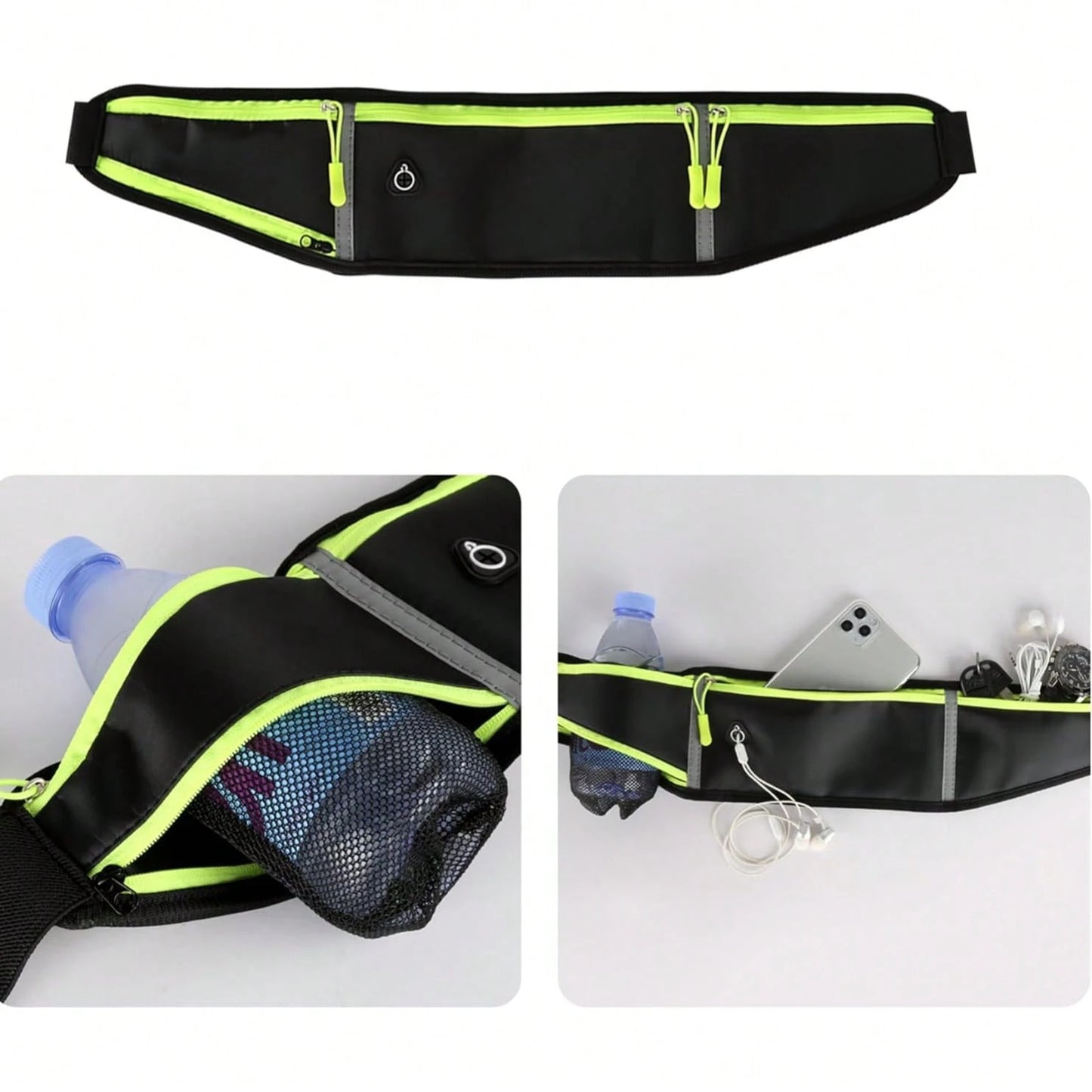 Outdoor Sports Waist Pack/ Cycling Waist Pack- Men's & Women's Running Belt- Black, Reflective, Water-Resistant, 3 Pockets- Suitable For Running, Fitness, Hiking, And Cycling