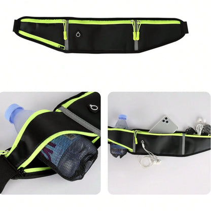 Outdoor Sports Waist Pack/ Cycling Waist Pack- Men's & Women's Running Belt- Black, Reflective, Water-Resistant, 3 Pockets- Suitable For Running, Fitness, Hiking, And Cycling