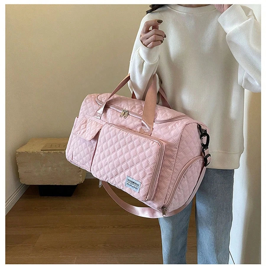Oxford Cloth Travel Bag Single Shoulder Portable Portable Storage Bag Large Capacity New Diamond Lattice Clothing Storage Bag