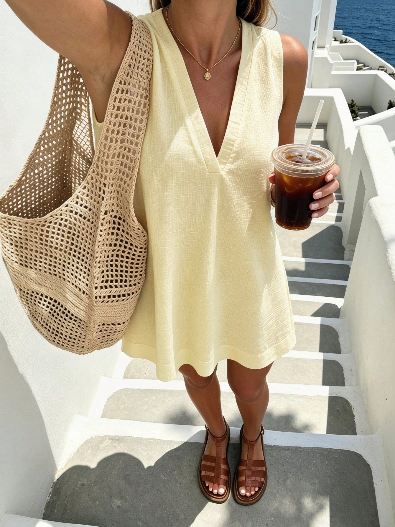 Pariaura Minimalist White Linen Sleeveless V-Neck Dress/ Relaxed A-Line Skirt/ Korean Gentle Style/ Daily Commute Short Dress