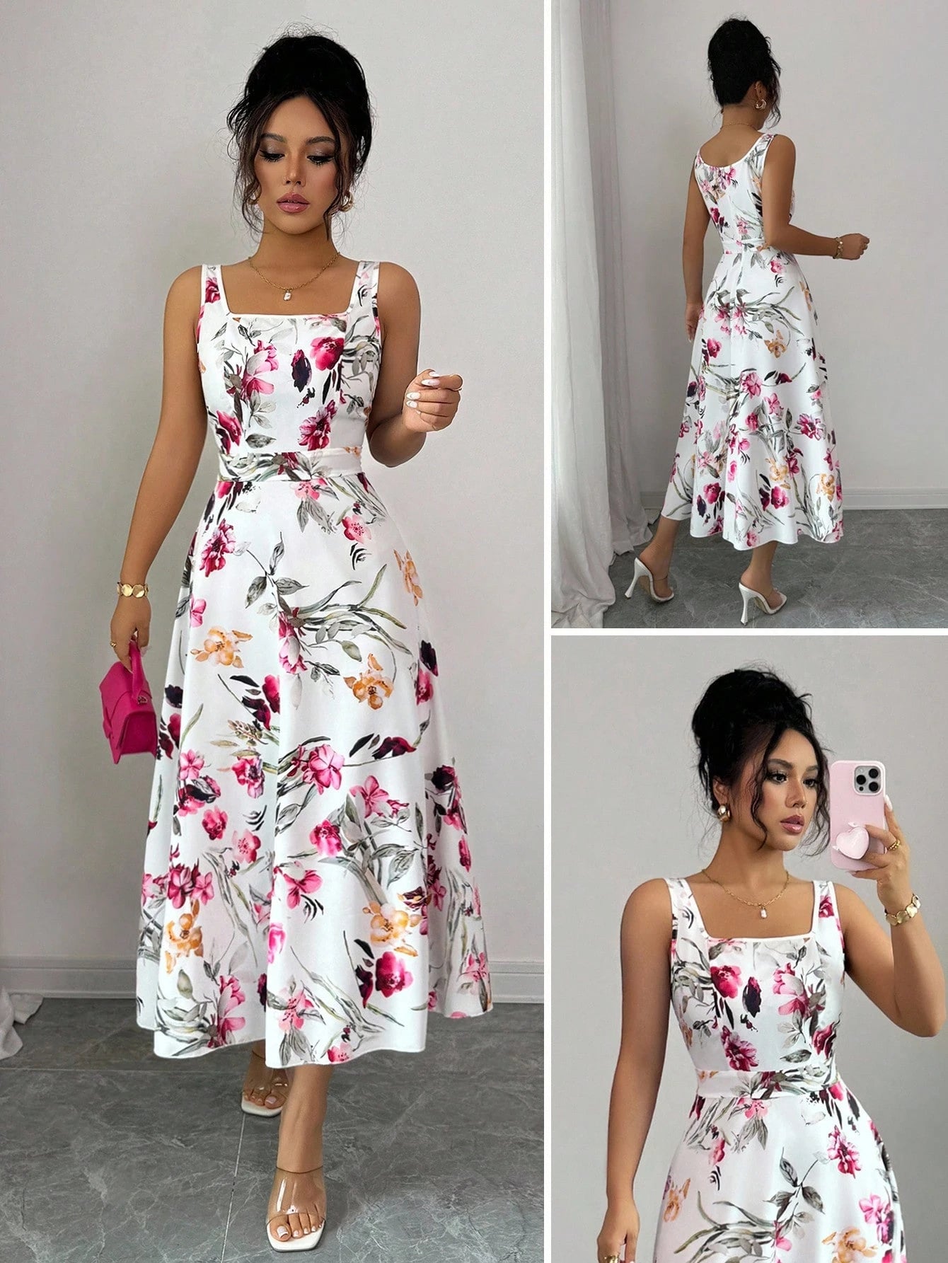 Pariaura Women's Fashion Elegant Printed Waist-Cinched Dress