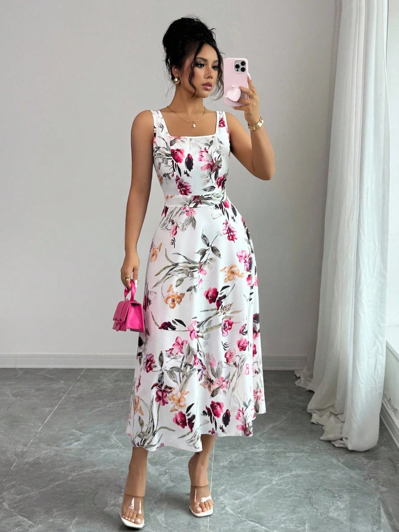 Pariaura Women's Fashion Elegant Printed Waist-Cinched Dress