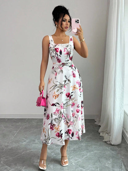 Pariaura Women's Fashion Elegant Printed Waist-Cinched Dress