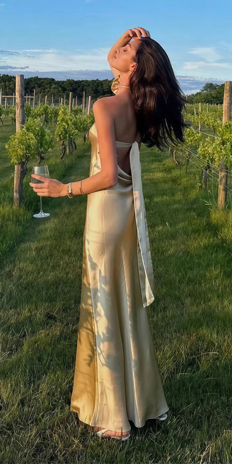 Pastel Yellow Sheath Long Prom Dress, Satin Backless Evening Dress, AST1748