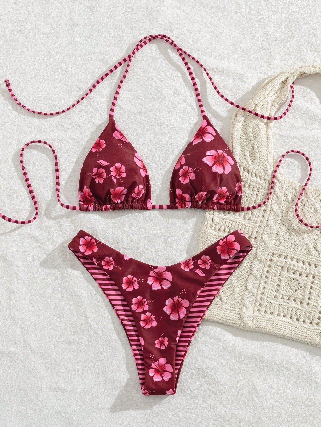 PEPPERMOLLY New Soft Printed Halter Tie Bikini Set, Elegant Sexy Women Beach Swimwear, Summer Beach Fashion Swimwear Vacation, Aesthetic