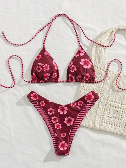 PEPPERMOLLY New Soft Printed Halter Tie Bikini Set, Elegant Sexy Women Beach Swimwear, Summer Beach Fashion Swimwear Vacation, Aesthetic
