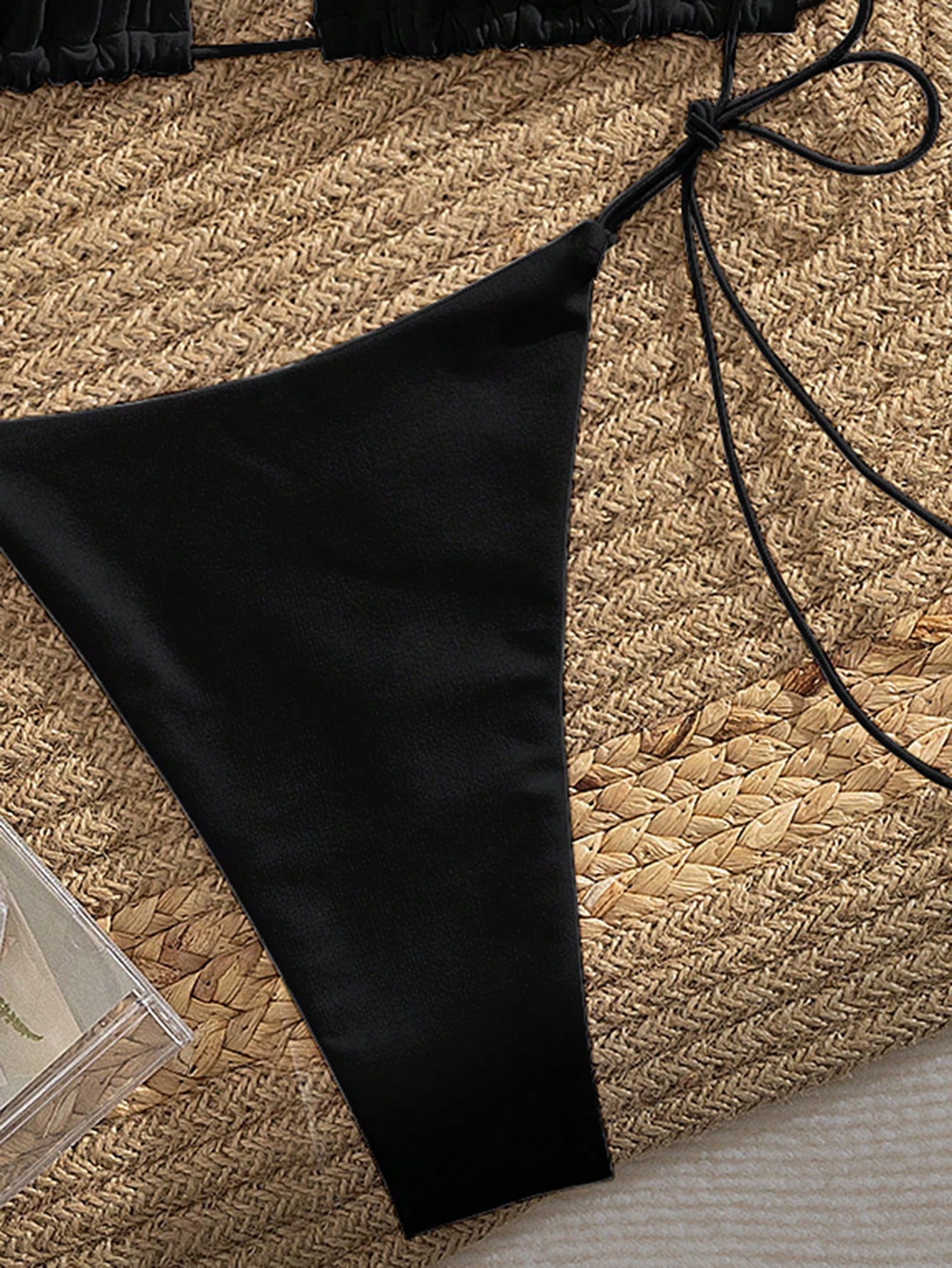 PEPPERMOLLY New Soft Solid Color Spaghetti Strap Criss-Cross Backless Party Bikini Set, Elegant Ladies Summer Beach Fashion Bikini, Black Vacation, Aesthetic