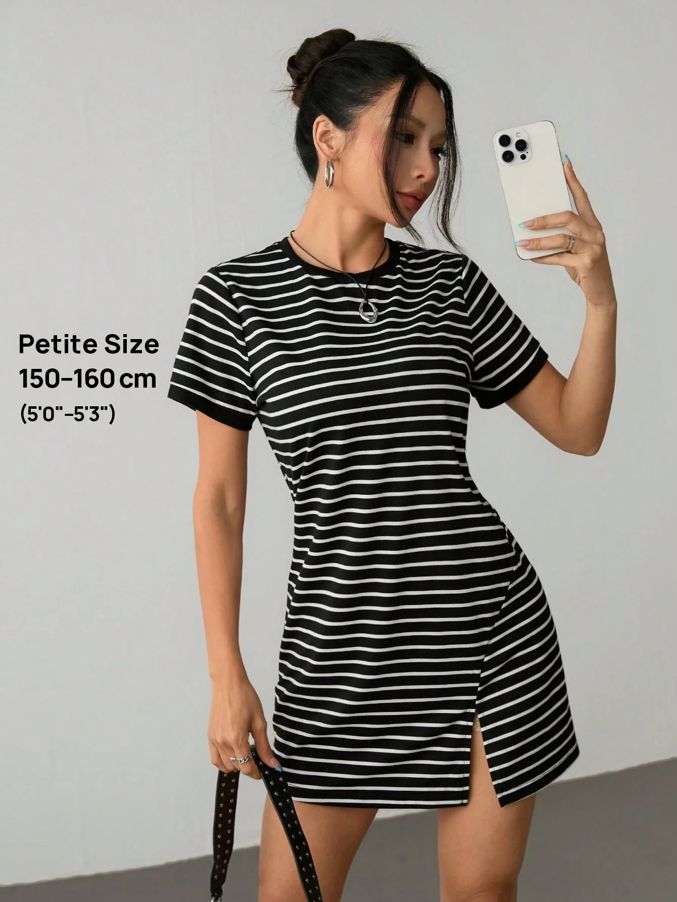 PETITE Striped Print Colorblock Trim Summer Short Sleeve Dress,Rave Outfits Festival,Summer Dresses For Women,Petite Women