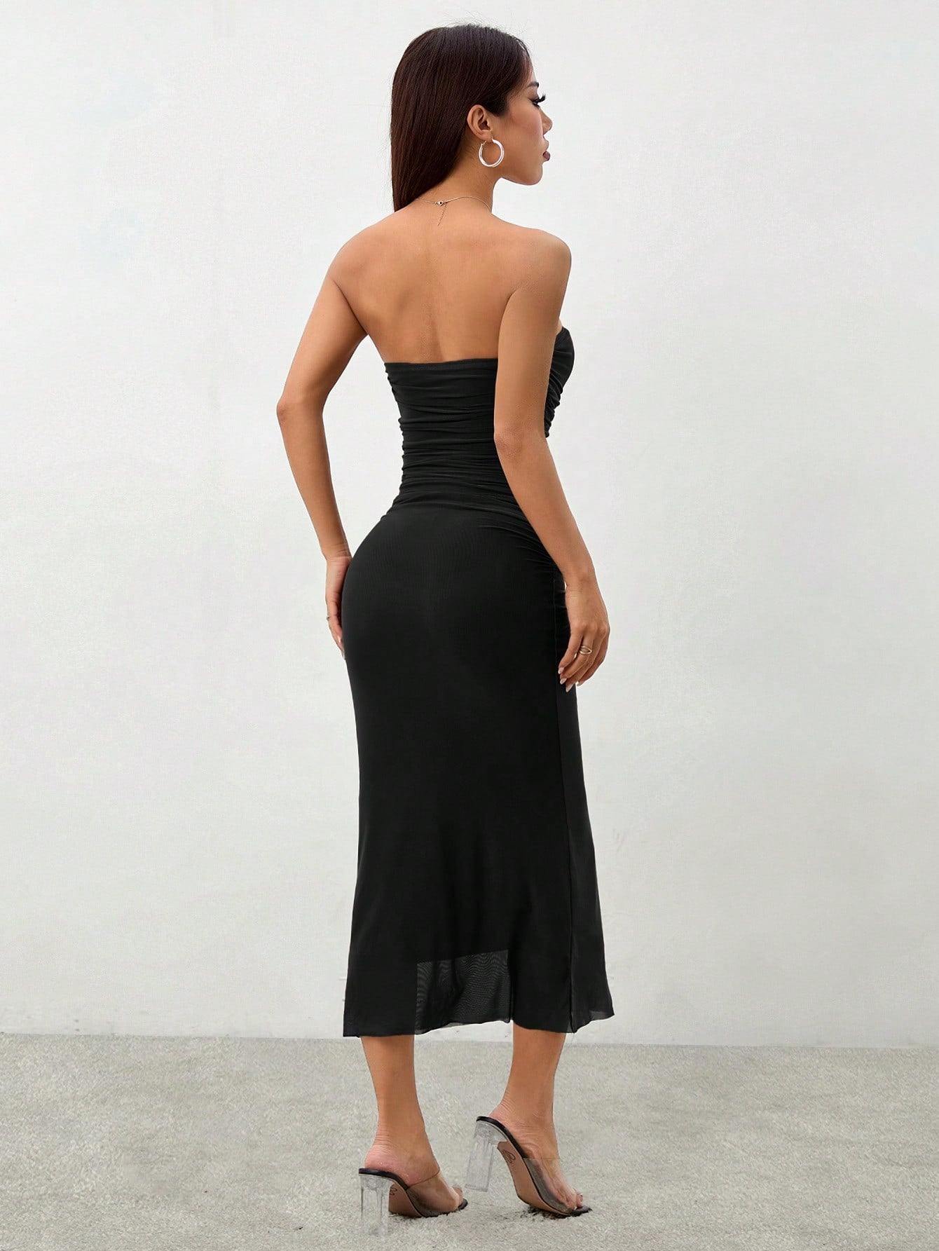 PETITE Style Gradient Mesh Strapless Bodycon Dress,Petite Women