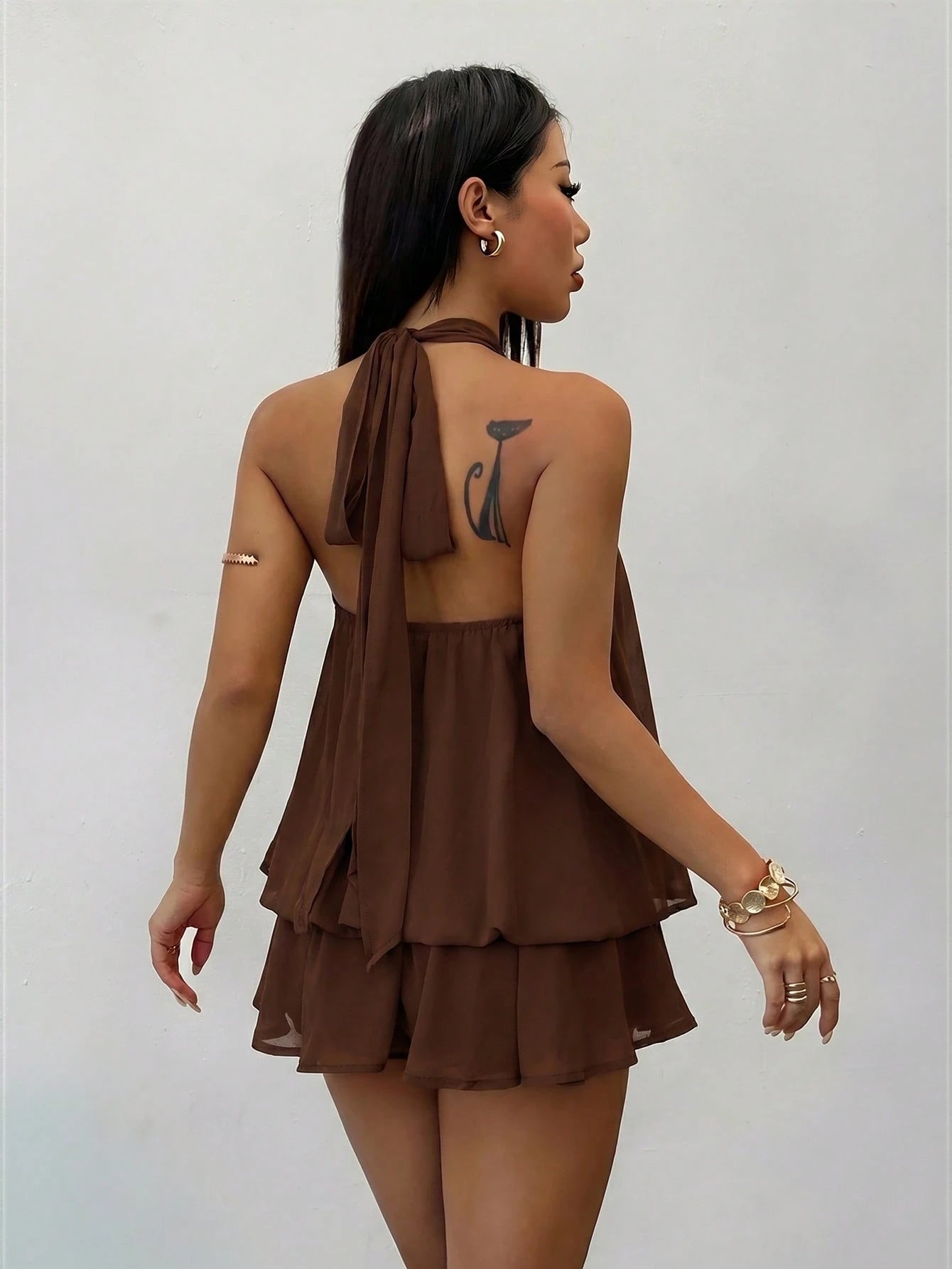 PETITE Women's Elegant Pale Yellow Halter Neck Tie Mini Dress, Party & Date Outfit, Suitable For Autumn/Winter And Spring/Summer, Elegant Dresses For Women, Elegant Dress Women, Elegant Dresses