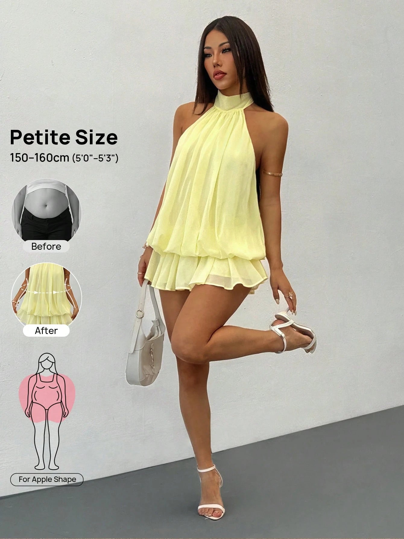 PETITE Women's Elegant Pale Yellow Halter Neck Tie Mini Dress, Party & Date Outfit, Suitable For Autumn/Winter And Spring/Summer, Elegant Dresses For Women, Elegant Dress Women, Elegant Dresses