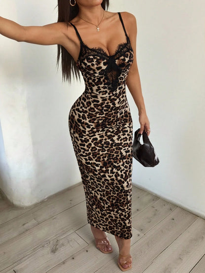 PETITE Women's Leopard Print Lace Patchwork Bodycon Dress, Curve Cheetah, Birthday Date Night, Valentine's Day, Black And White Leopard Print, Summer, Sexy