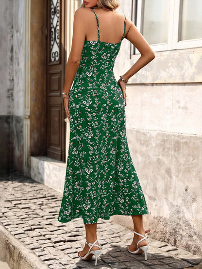 PETITE Women's Summer Fashion Holiday Red Floral Print Spaghetti Strap Sexy Backless Waist Fitted Fishtail Dress,Petite Women