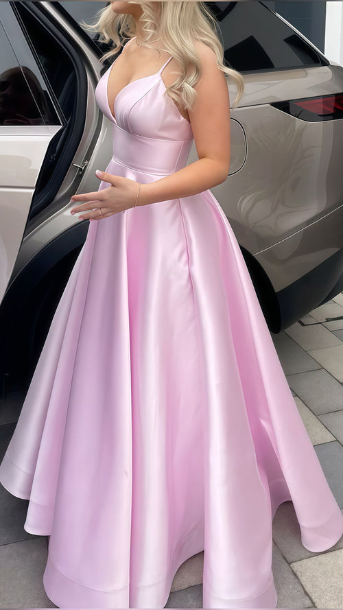 Pink A-Line Evening Prom Dress, Spaghetti Straps Gala Dress, Satin Celebrity Dress, AST1746