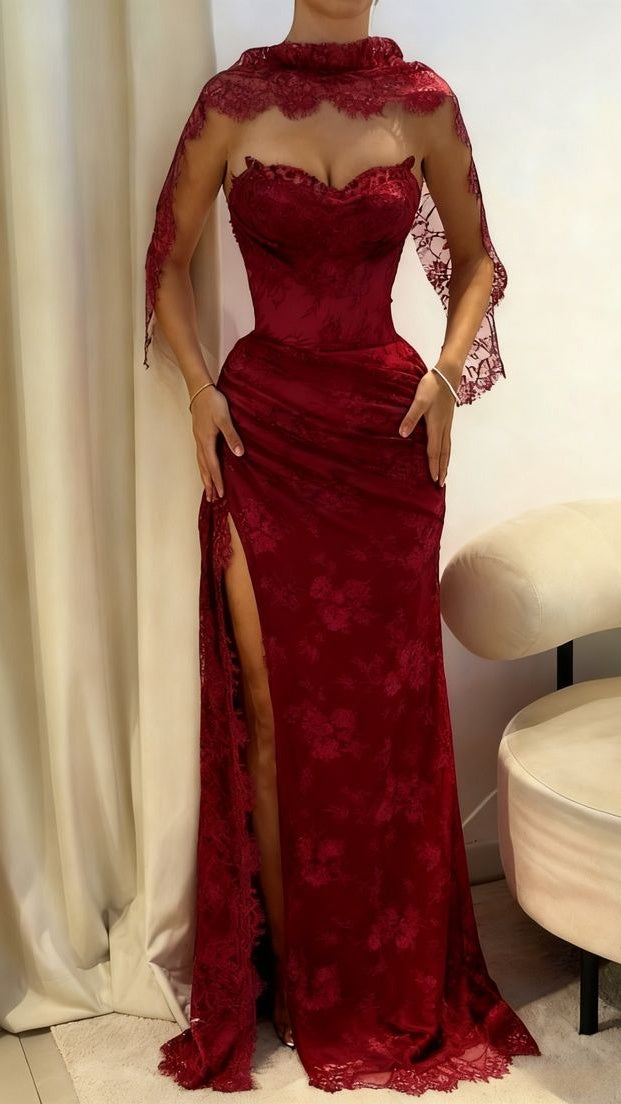 Pink A Line Sweetheart Neck Beaded Lace Prom Dress Evening Dress With Slit,AST2306