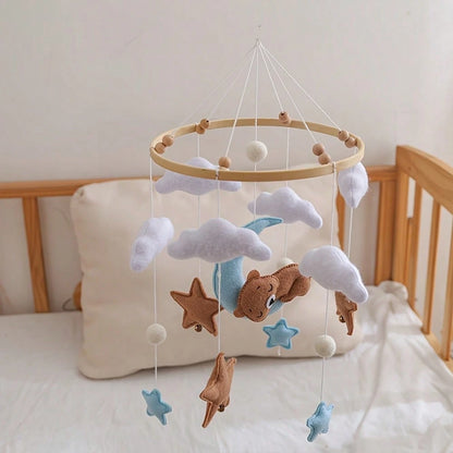 Pink Bear & Gold Star Crib Mobile, Gender Neutral Nursery Hanging Handmade Crib Bell, Best Gift For Kids Christmas Birthday