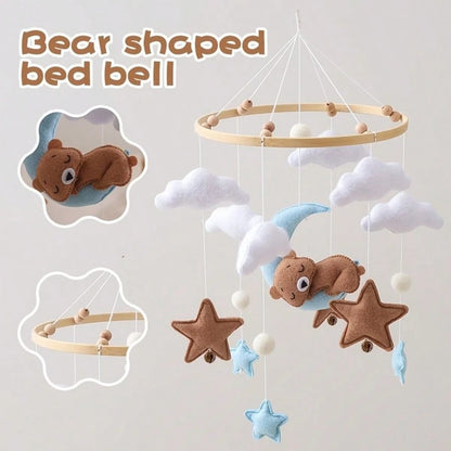 Pink Bear & Gold Star Crib Mobile, Gender Neutral Nursery Hanging Handmade Crib Bell, Best Gift For Kids Christmas Birthday