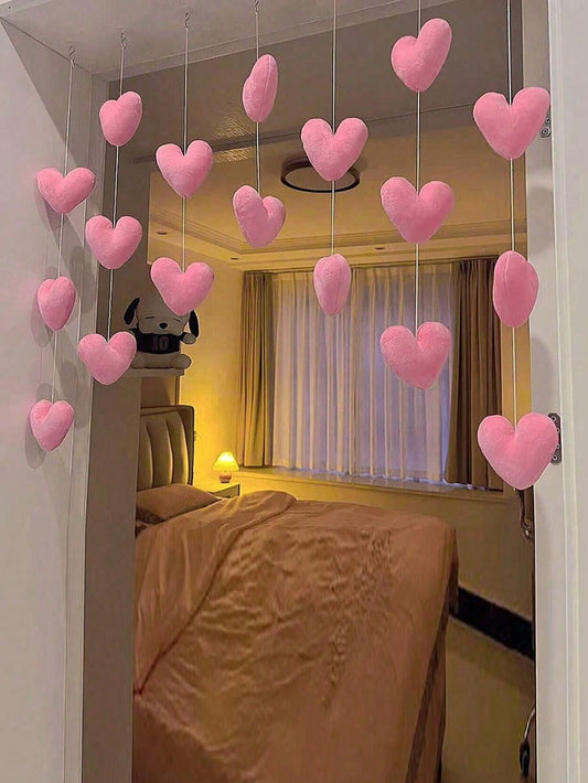 Pink Heart Shaped Door Hanger,Door Curtains, Cute Pink Heart Door Curtains, Partition Hanging Curtains,Kids Room Decor, Girls Room Decor,Valentine's Day Heart Hanging Ornaments Decoration, Door Curtai