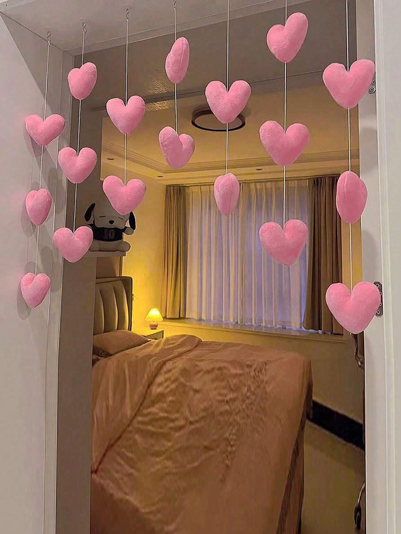 Pink Heart Shaped Door Hanger,Door Curtains, Cute Pink Heart Door Curtains, Partition Hanging Curtains,Kids Room Decor, Girls Room Decor,Valentine's Day Heart Hanging Ornaments Decoration, Door Curtai