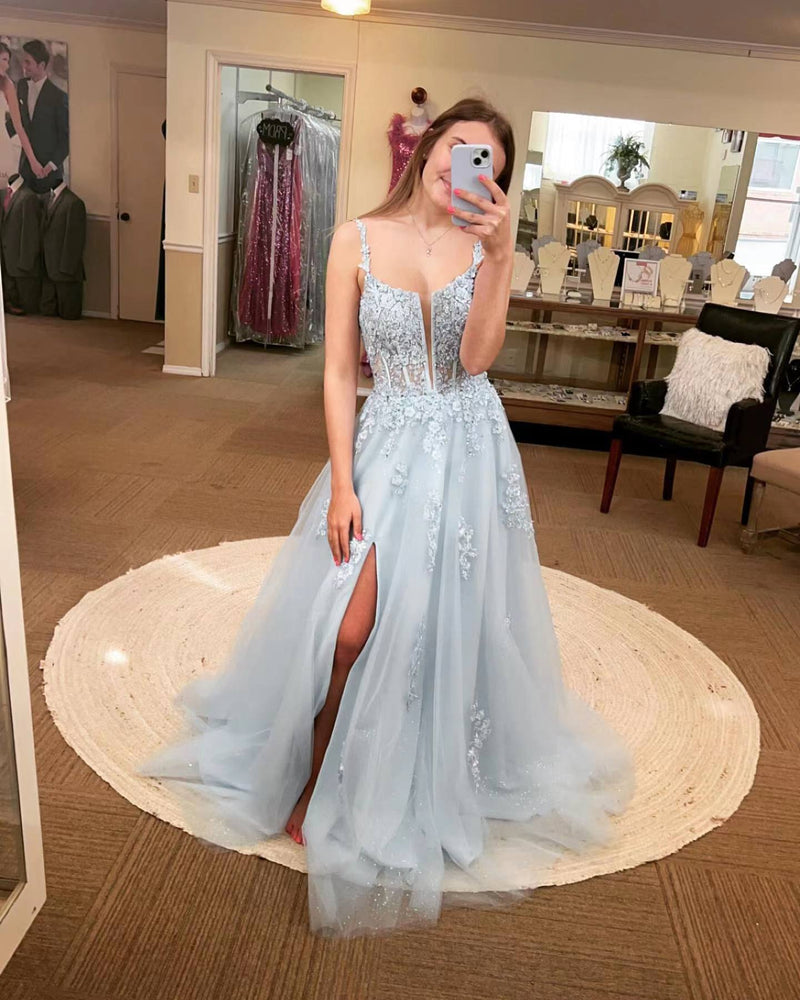 Pink Lace Appliques A-line Long Formal Dress