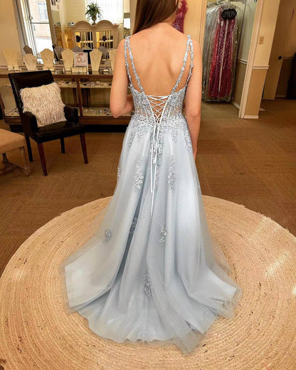 Pink Lace Appliques A-line Long Formal Dress