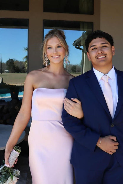Pink Strapless Fitted Long Prom Dress