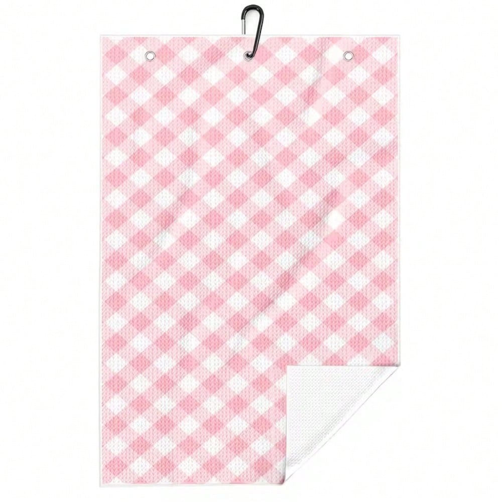 Pink Waffle Weave Golf Towel, 60cm X 40cm Printed Towel, High-Quality Golf Ball Towel, Quick-Dry, Highly Absorbent Waffle Weave Fabric, Easy To Clean, Machine Washable, Tri-Fold Portable Waffle Weave