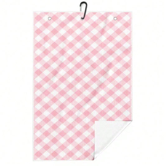 Pink Waffle Weave Golf Towel, 60cm X 40cm Printed Towel, High-Quality Golf Ball Towel, Quick-Dry, Highly Absorbent Waffle Weave Fabric, Easy To Clean, Machine Washable, Tri-Fold Portable Waffle Weave