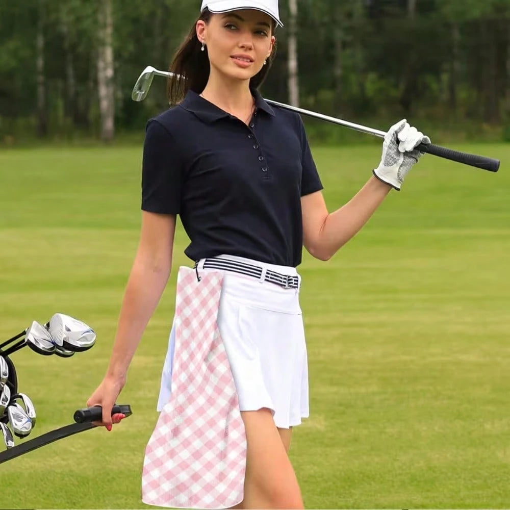 Pink Waffle Weave Golf Towel, 60cm X 40cm Printed Towel, High-Quality Golf Ball Towel, Quick-Dry, Highly Absorbent Waffle Weave Fabric, Easy To Clean, Machine Washable, Tri-Fold Portable Waffle Weave