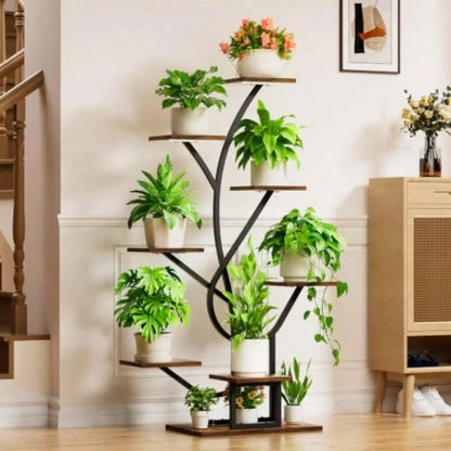 Plant Stand Indoor With Grow Lights- 8 Tiered Corner Flower Shelf Indoor 50" Tall Lighted Plant Stand For Indoor Multiple Plants, Flower Stands Display Rack Holder For House, Patio, Black