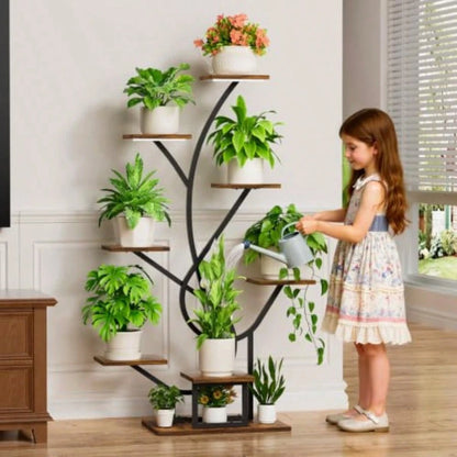 Plant Stand Indoor With Grow Lights- 8 Tiered Corner Flower Shelf Indoor 50" Tall Lighted Plant Stand For Indoor Multiple Plants, Flower Stands Display Rack Holder For House, Patio, Black