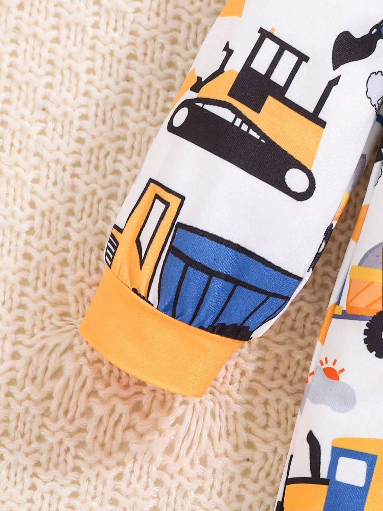 Playful Pals 1pc Baby Boy Cute Cartoon Truck Print Long Sleeve ZipperedYellowWovenLightweightBreathable Jumpsuit, Suitable For Autumn & Winter