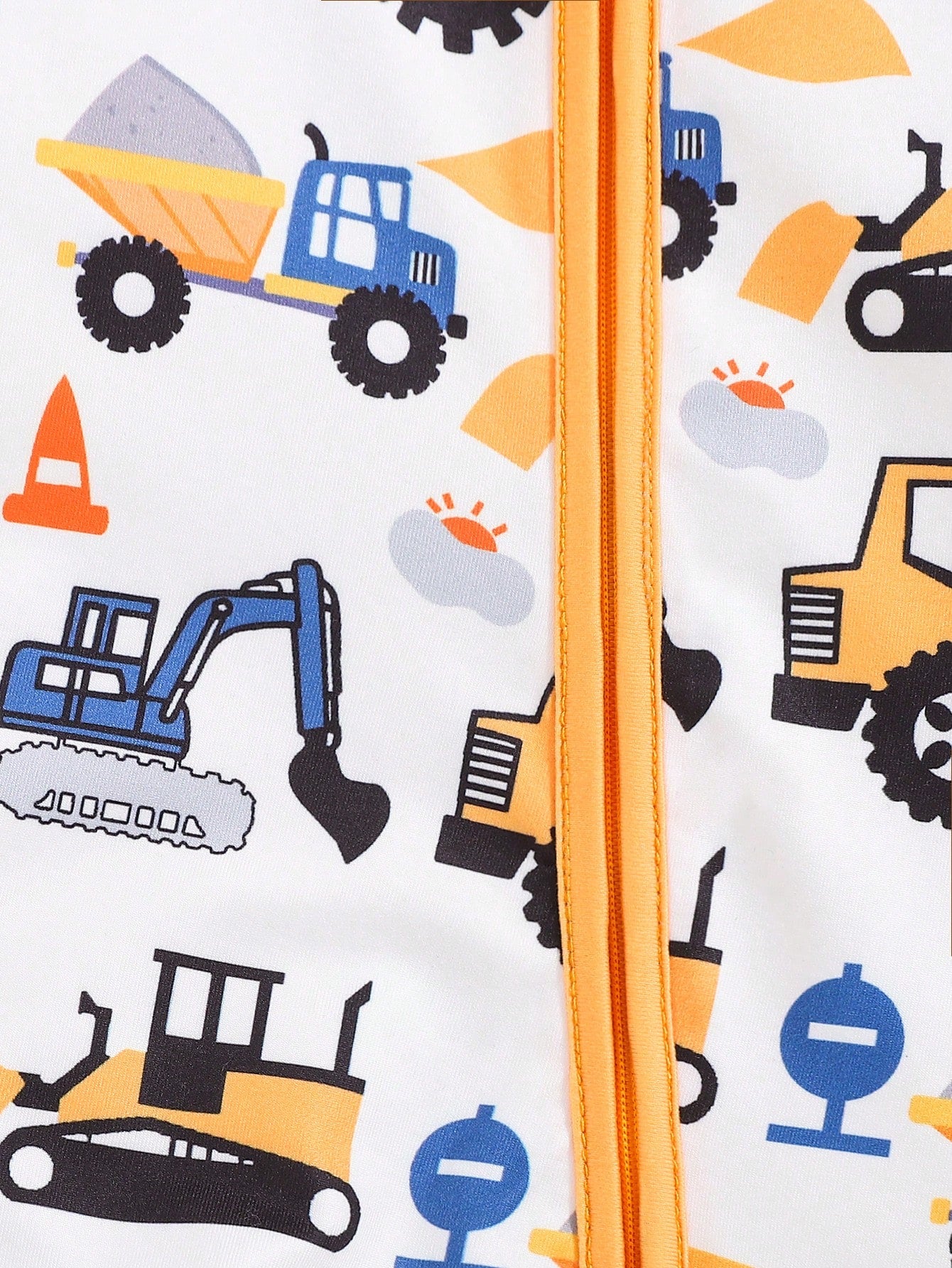 Playful Pals 1pc Baby Boy Cute Cartoon Truck Print Long Sleeve ZipperedYellowWovenLightweightBreathable Jumpsuit, Suitable For Autumn & Winter