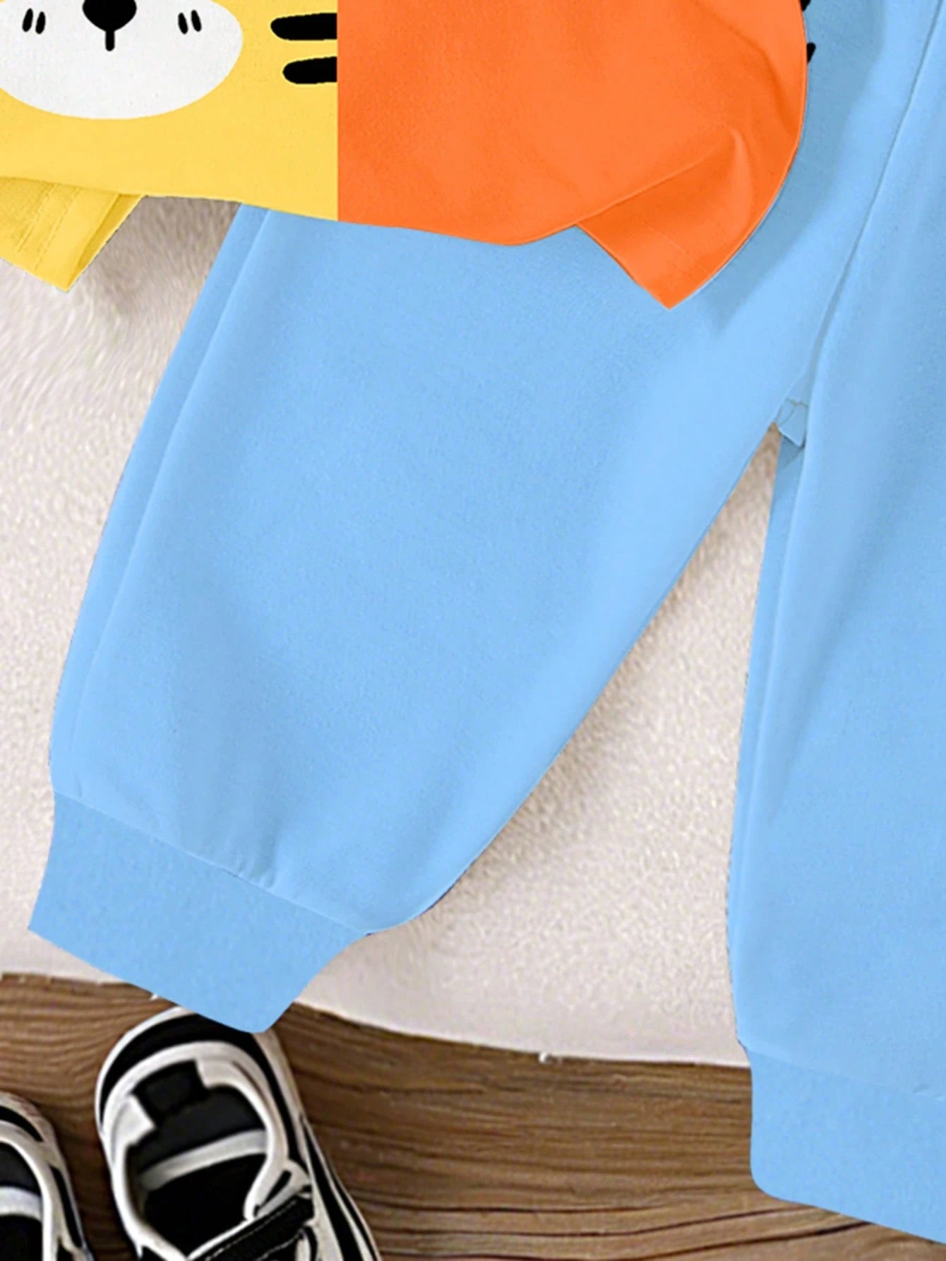 Playful Pals 2-Piece Baby Boy Blue Summer Casual Beach Set,Cute Cartoon Lion&Shark Pattern Patchwork Round Neck T-Shirt And Matching Letter Print Trousers