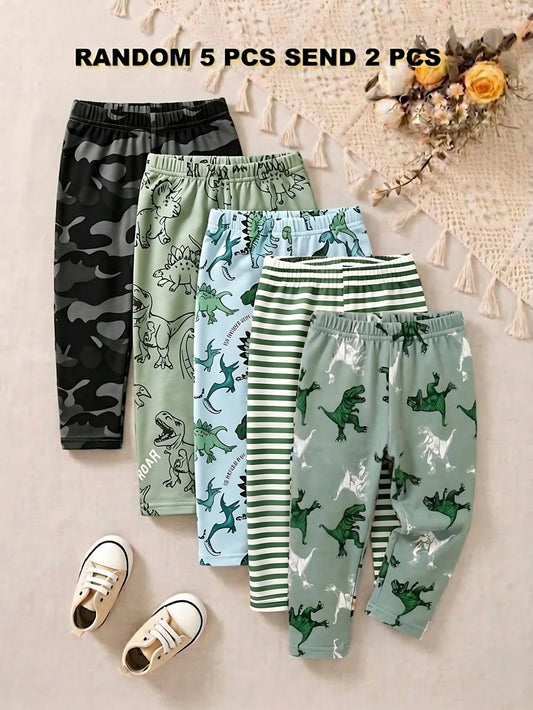 Playful Pals 2 Random Pieces From 5 Designs, Cute Clothing Comfortable Simple Soft Casual Cartoon Print, Cute Boys Pants Daily Wear, Boys Favorite Pattern Gift
