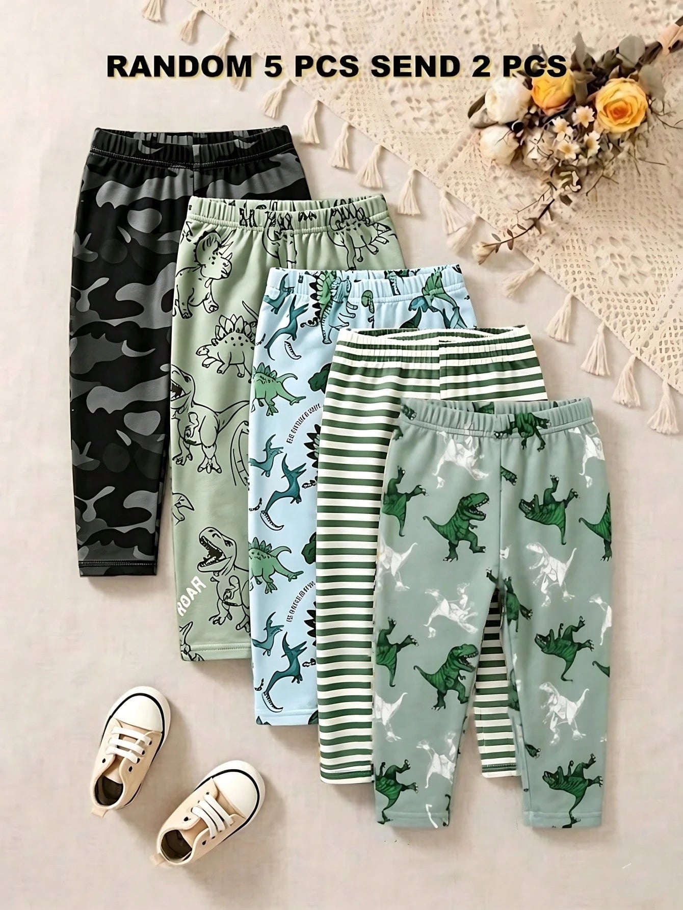 Playful Pals 2 Random Pieces From 5 Designs, Cute Clothing Comfortable Simple Soft Casual Cartoon Print, Cute Boys Pants Daily Wear, Boys Favorite Pattern Gift