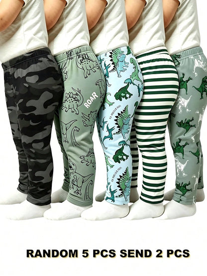 Playful Pals 2 Random Pieces From 5 Designs, Cute Clothing Comfortable Simple Soft Casual Cartoon Print, Cute Boys Pants Daily Wear, Boys Favorite Pattern Gift