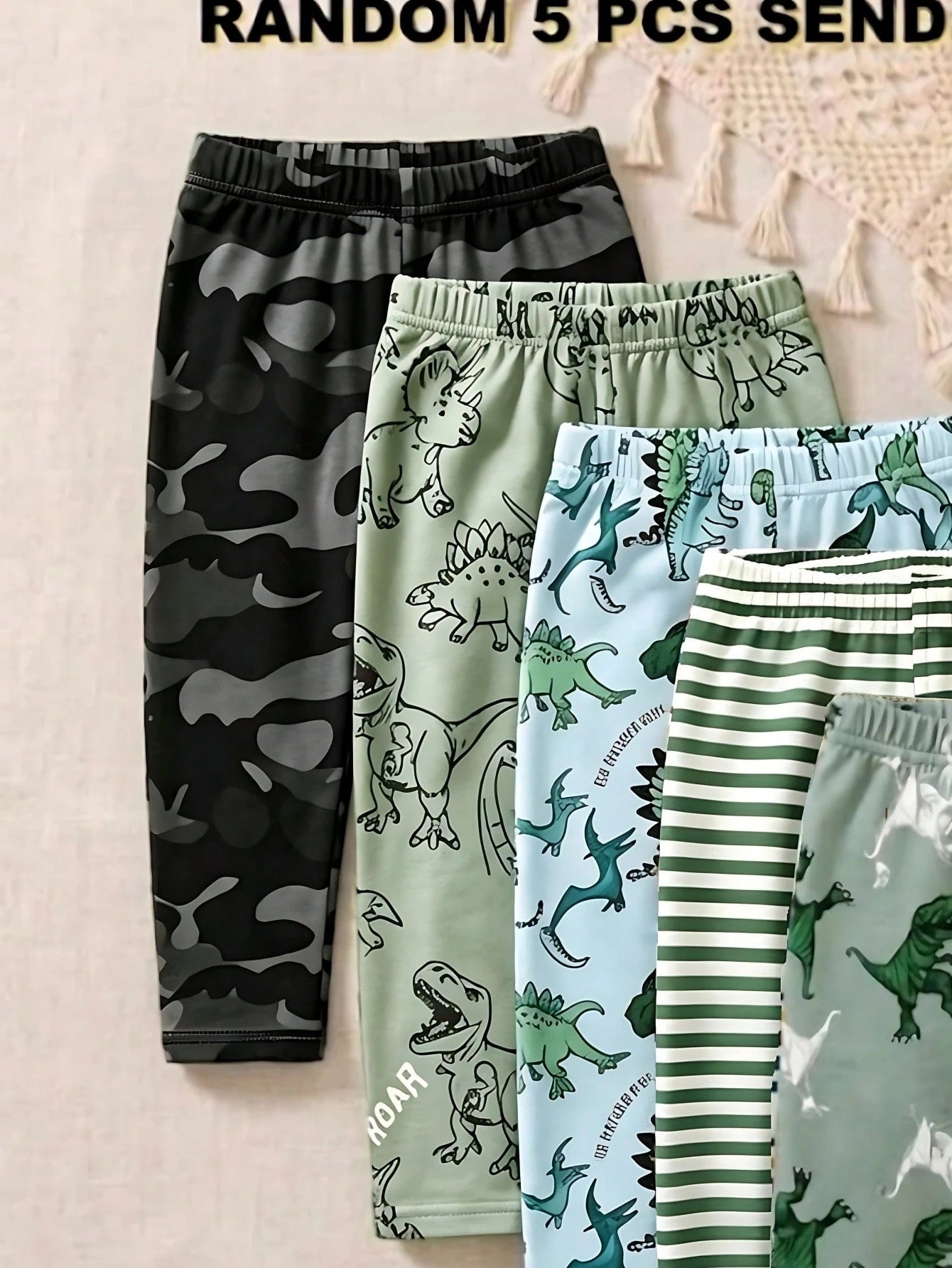 Playful Pals 2 Random Pieces From 5 Designs, Cute Clothing Comfortable Simple Soft Casual Cartoon Print, Cute Boys Pants Daily Wear, Boys Favorite Pattern Gift