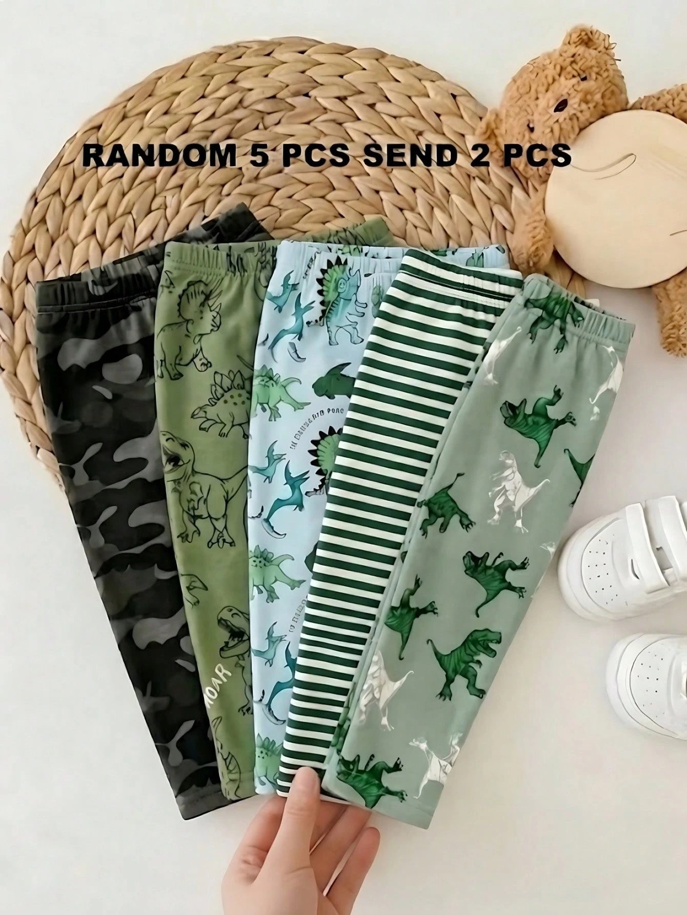 Playful Pals 2 Random Pieces From 5 Designs, Cute Clothing Comfortable Simple Soft Casual Cartoon Print, Cute Boys Pants Daily Wear, Boys Favorite Pattern Gift