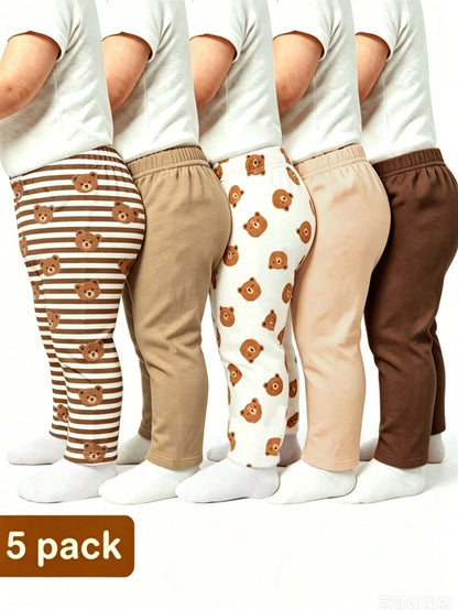 Playful Pals 2 Random Pieces From 5 Designs, Cute Clothing Comfortable Simple Soft Casual Cartoon Print, Cute Boys Pants Daily Wear, Boys Favorite Pattern Gift