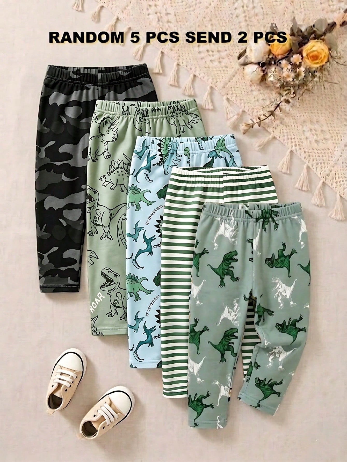 Playful Pals 2 Random Pieces From 5 Designs, Cute Clothing Comfortable Simple Soft Casual Cartoon Print, Cute Boys Pants Daily Wear, Boys Favorite Pattern Gift