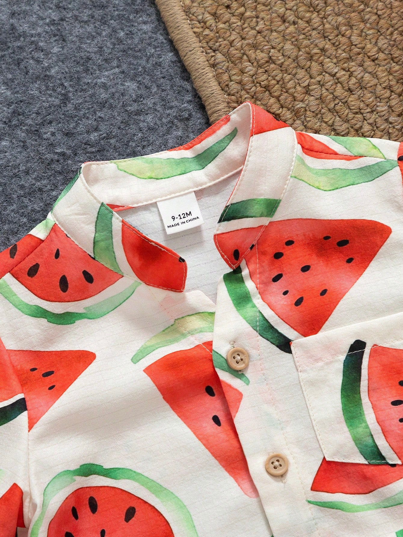 Playful Pals 2pcs/Set Infant Toddler Watermelon Print Short Sleeve Shirt And Shorts Cute White And Red Baby Boy Summer Outfit Beach Holiday Vacation Clothes Set