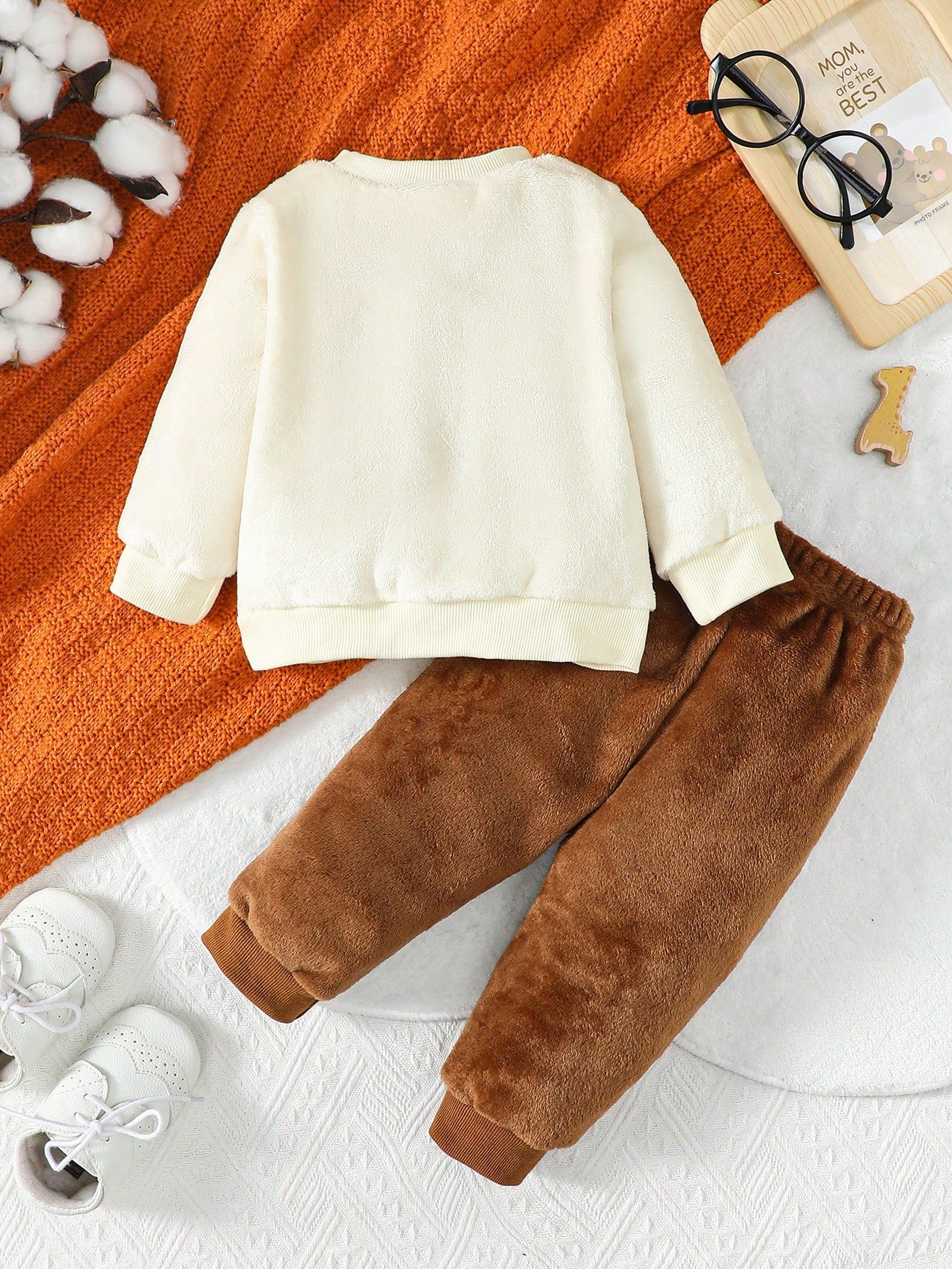 Playful Pals Baby Boy Dinosaur Embroidery Teddy Sweatshirt & Pants