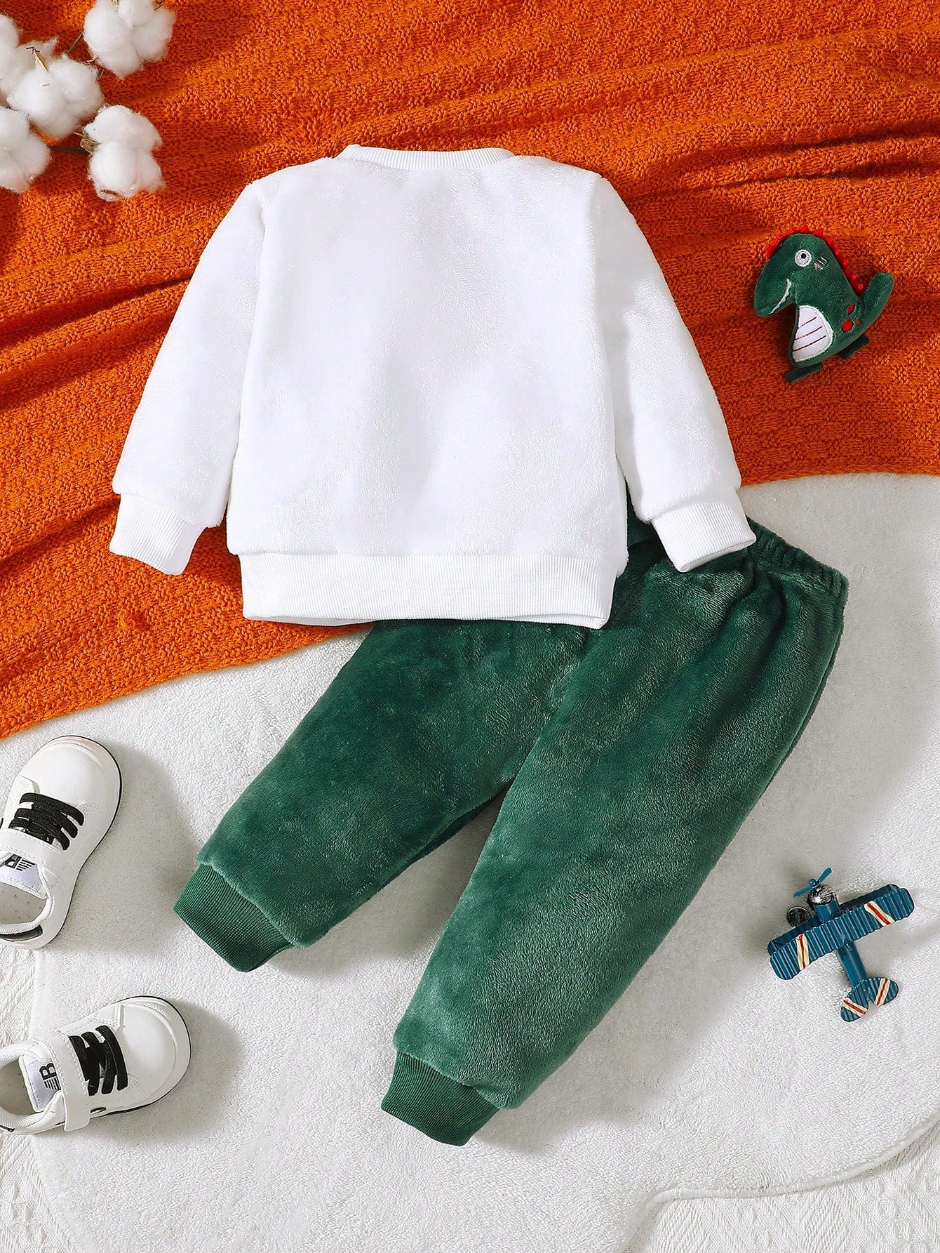 Playful Pals Baby Boy Dinosaur Embroidery Teddy Sweatshirt & Pants