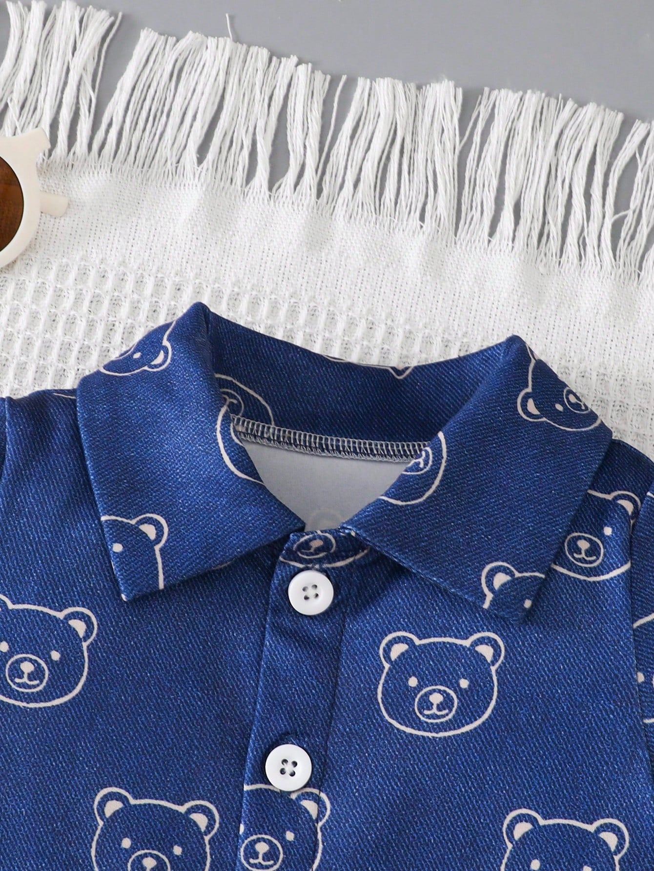 Playful Pals Baby Boy Summer Casual Bear Print Front Button Romper