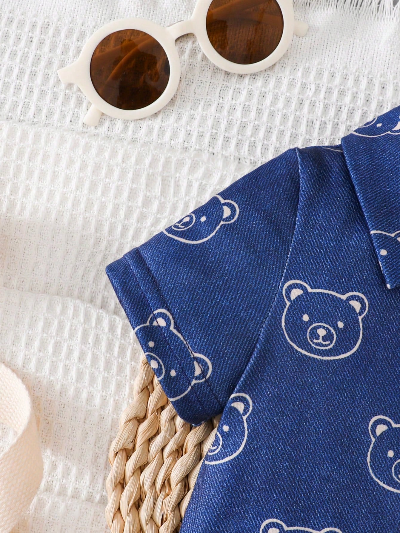 Playful Pals Baby Boy Summer Casual Bear Print Front Button Romper