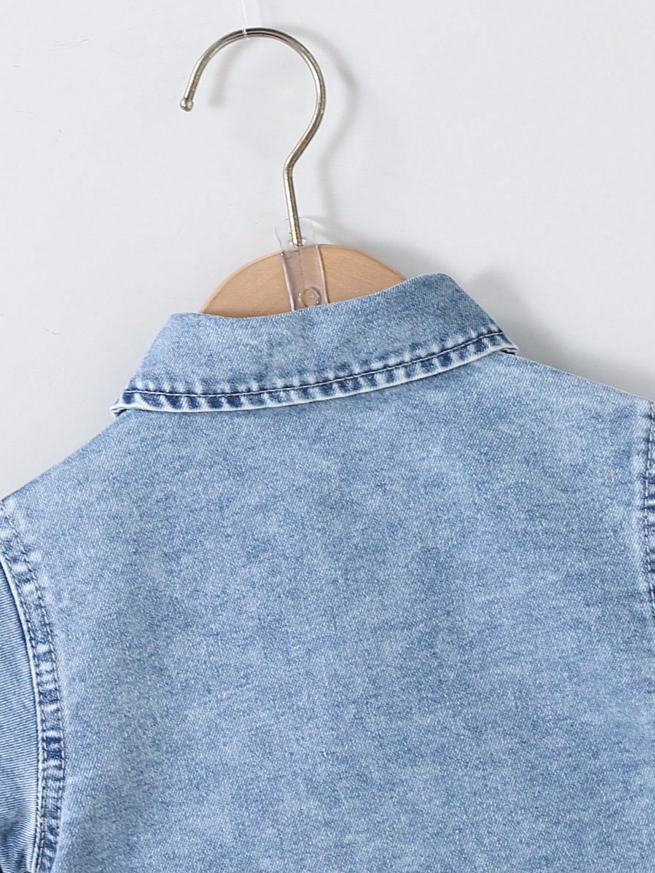 Playful Pals Baby Boys Denim 2-Piece Set,Summer Casual Blue City Break Outfit,Vintage Short Sleeve Button Shirt&Straight Shorts,Knight Embroidery Lapel Pocket
